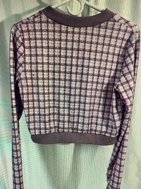 Cropped Purple Plaid Knit Top